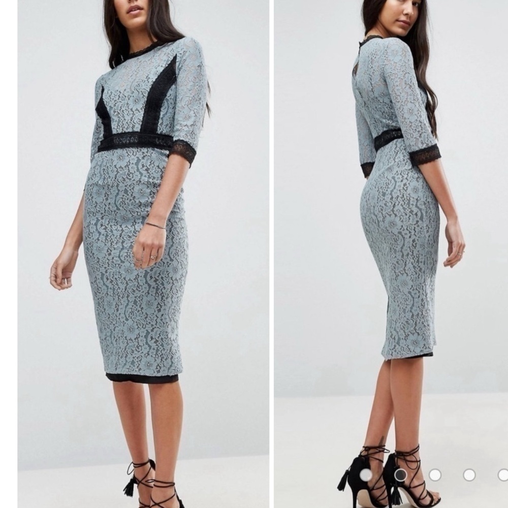 PinUp Little Mistress Lace Midi Pencil Dress With Contrast Panel, retro, size 4